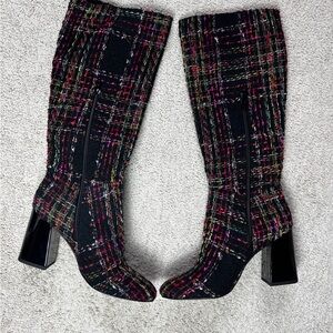 Betsey Johnson Multicolor Tweed Block Heel Mid-Calf Boots Size 8.5